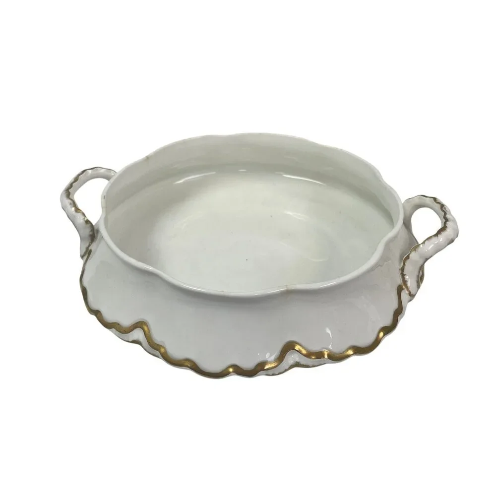 Vintage 1929 Pope-Gosser Sepia Gold Fine Bone China Double Handle Serving Bowl